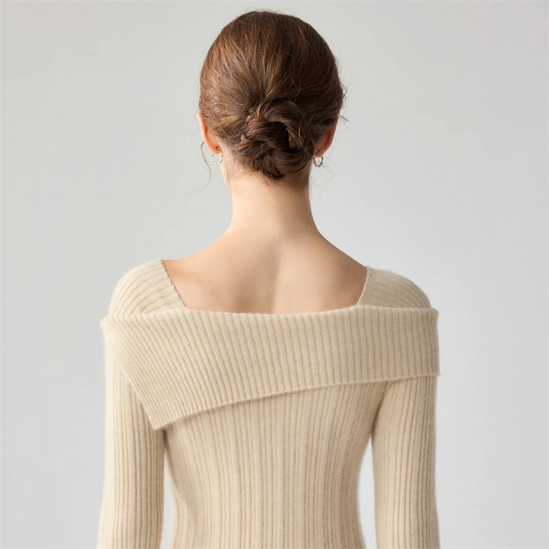 A-class high-quality women's 100% cashmere sweater French word neck pullover slim Tops fashion Jumper solid color Blouse