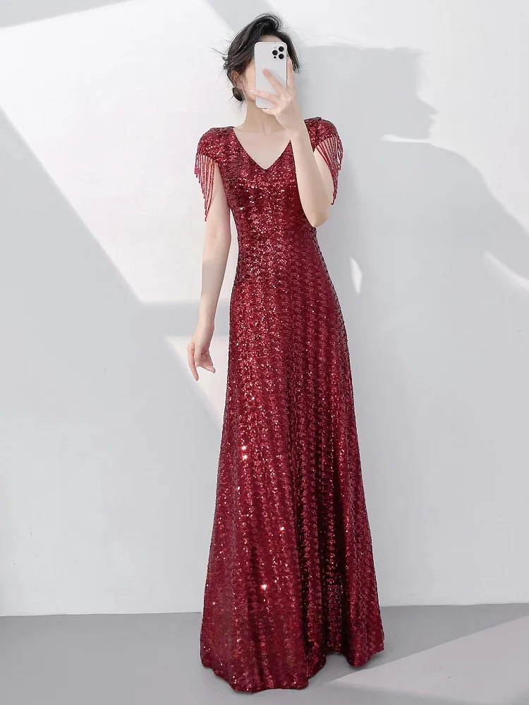 

Ele Red Evening Gown Women's High-End Feelings Absolutely Beautiful Bridal Dr Engagement Par Skirt Sequin Long Dr