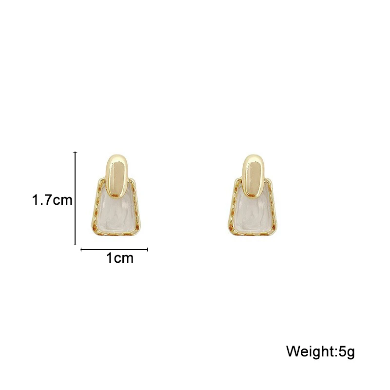 White Enamel Trapezoid Women's Small Earrings Geometric Statement Stud Earrings Gold Color Oval Top Unusual Earrings brincos