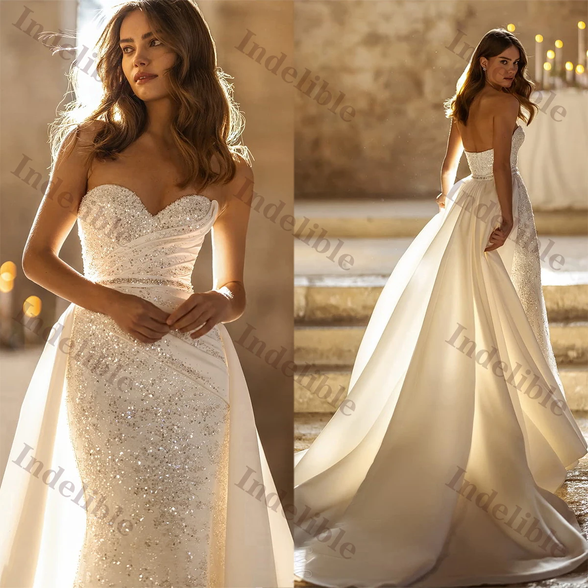 Customized Classic Shine Crystal Wedding Dress New Sequined Sweetheart Sleeveless Bridal Gowns Backless Brush Robe De Mariage