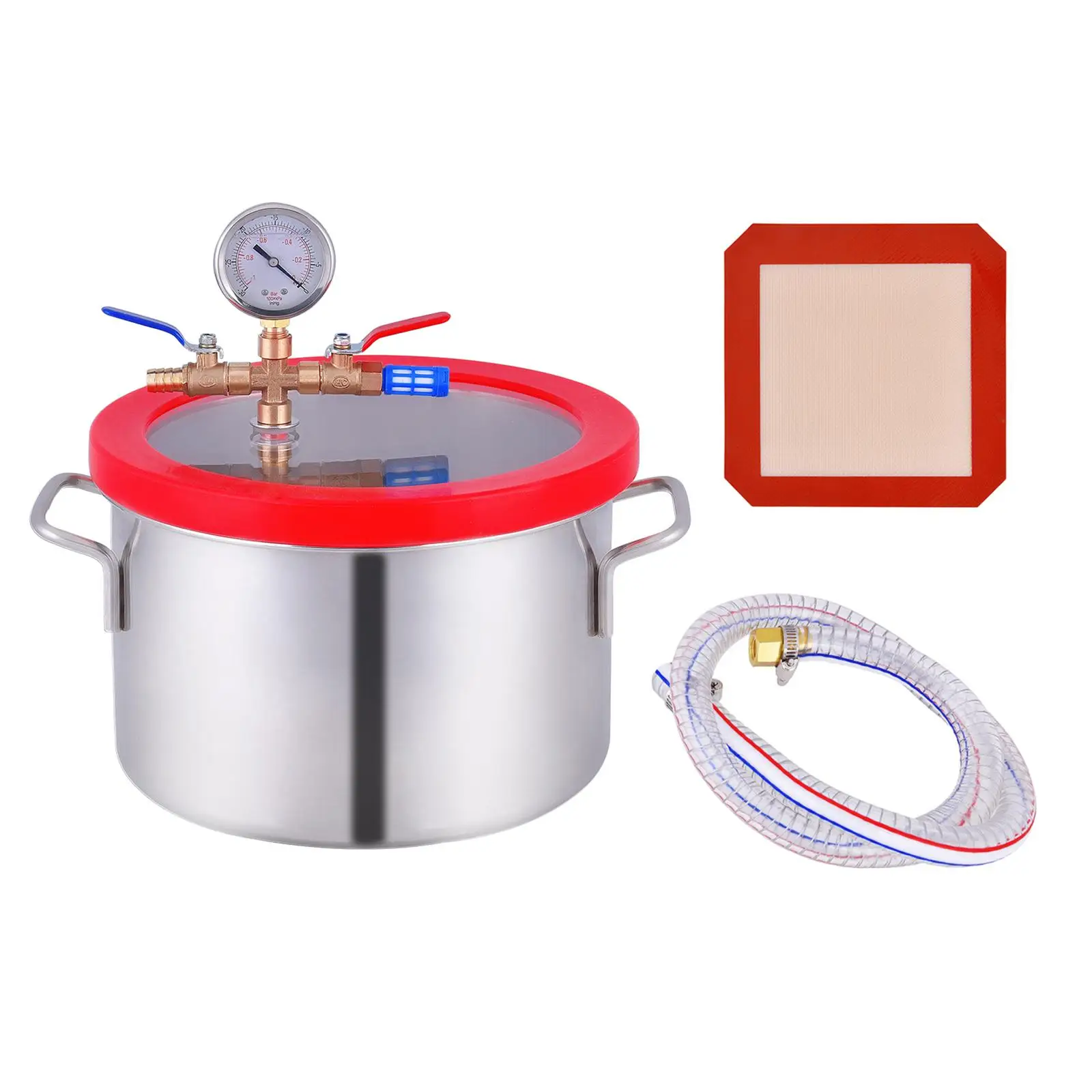 Pressure Degassing Chamber Stainless Steel Vacuum Tank with Transparent View Window and Silicone Seal for Resin Silicone Epoxy