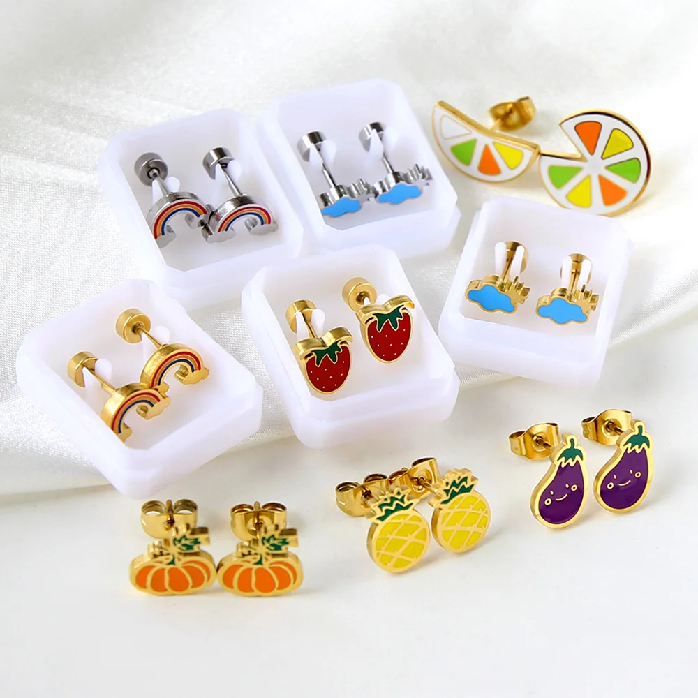 LUXUKISSKIDS Steel Earrings For Woman/Girls Cute Color Acrylic Korean Fashion Studs Tiny Heart серьги гвоздики Surgical Jewelry