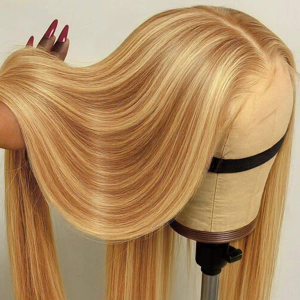 

Ombre Honey Blonde Lace Frontal Wigs 13X6 Highlight Bone Straight Hd Synthetic Ombre 613 Blonde Colored Front Wig For Women