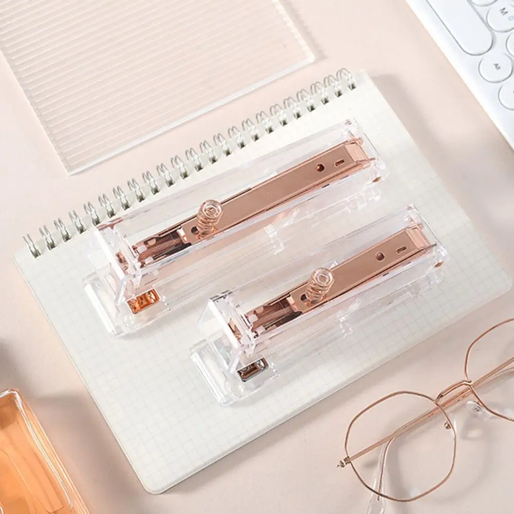 Manual Transparent Stapler Rose Gold Bookbinding Tool Paper Stapler Simple Lightweight Book Binding Machines