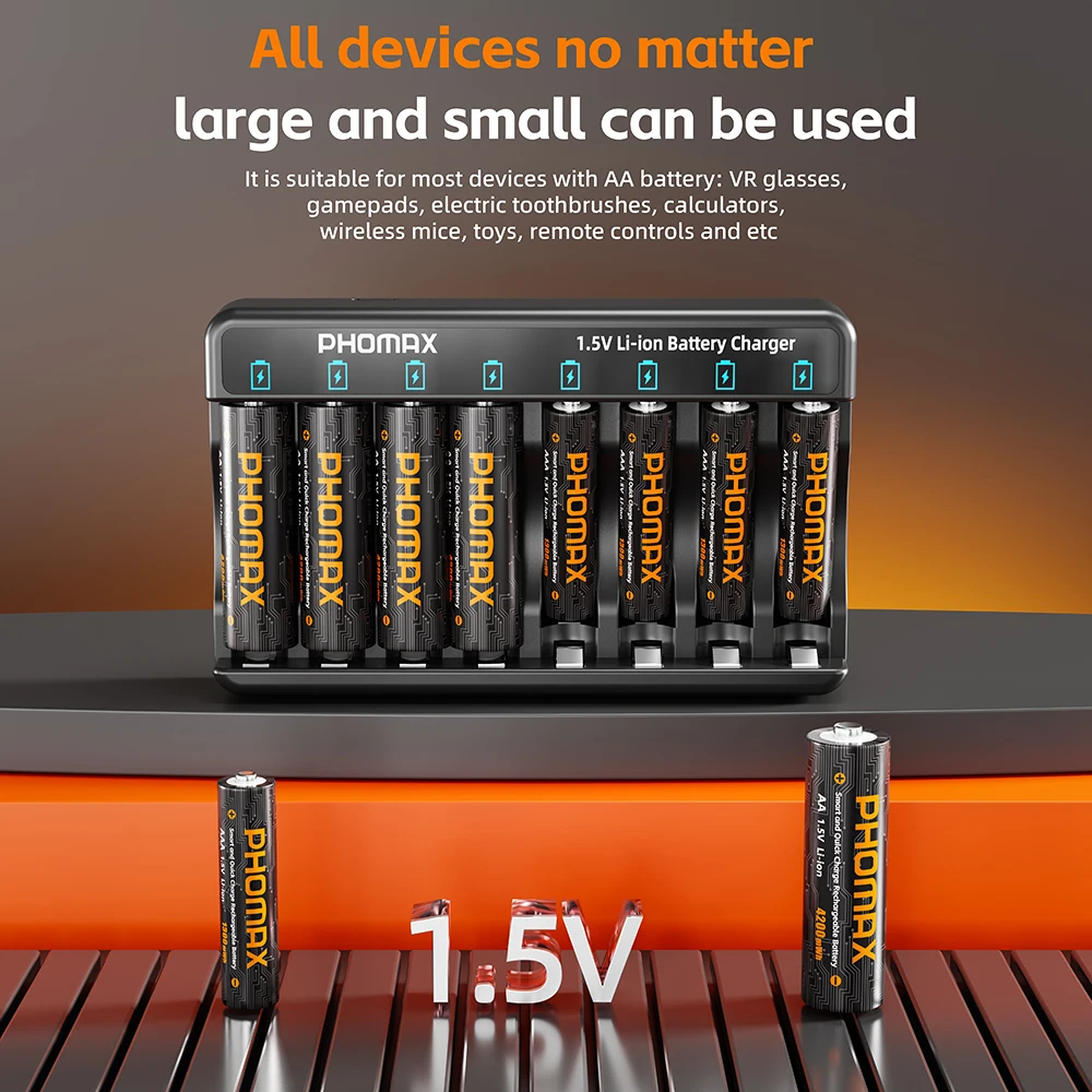 

PHOMAX Lithium Battery 1.5V AAA 1300mWh Rechargeable li ion Battery Charger for Clock Radio Video Digital Camera Remote Control