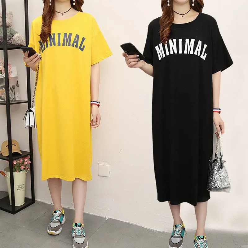 ขนาดบวกเกาหลีเซ็กซี่เปิดหลังยาวเสื้อยืดกระโปรงชุดนอนชุดเสื้อผ้าสตรีฤดูร้อนแขนสั้นชุดลําลองเปลือย