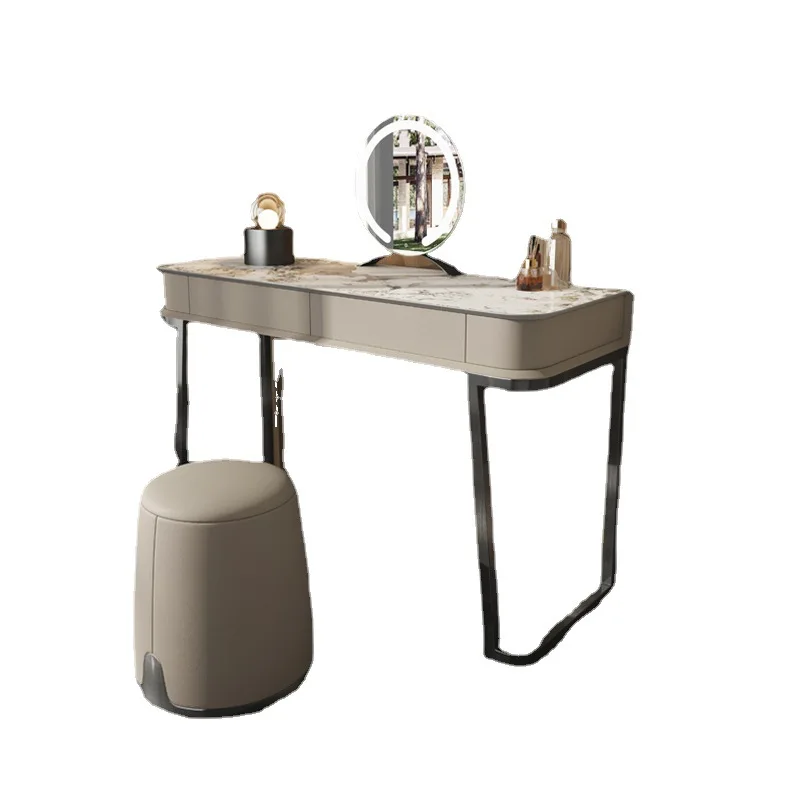 

Italian minimalist rock slab dresser, modern light luxury bedroom stainless steel makeup table