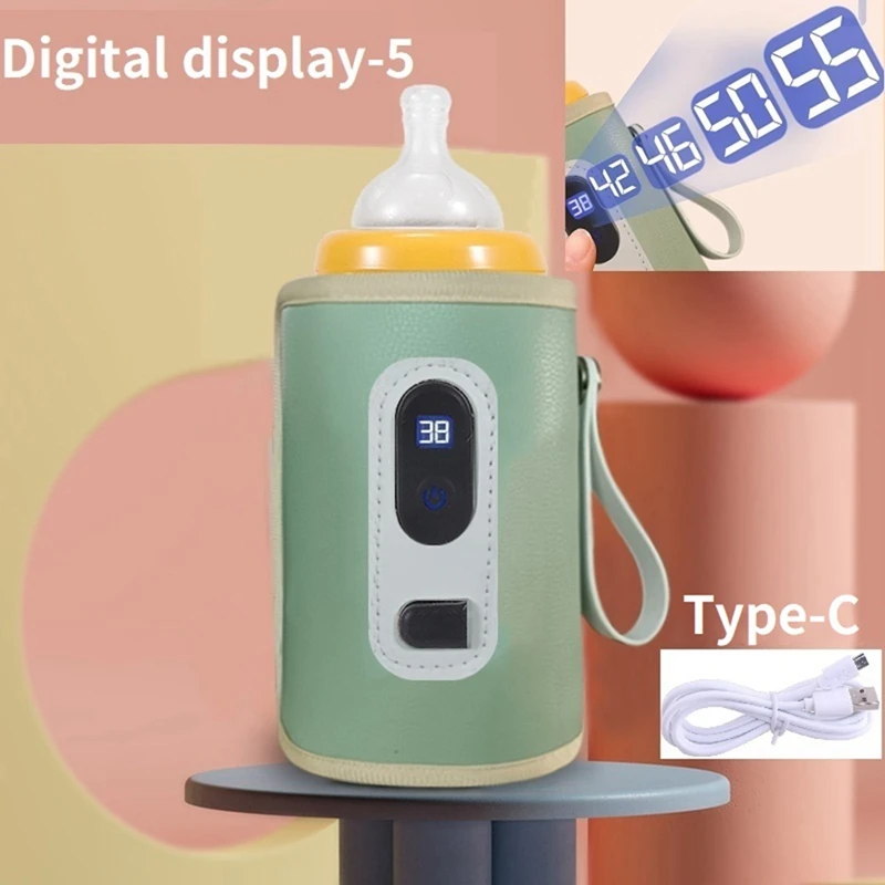 USB Milk Water Warmer Digital Display Nursing Bottle Heater For Outdoor Winter -Green