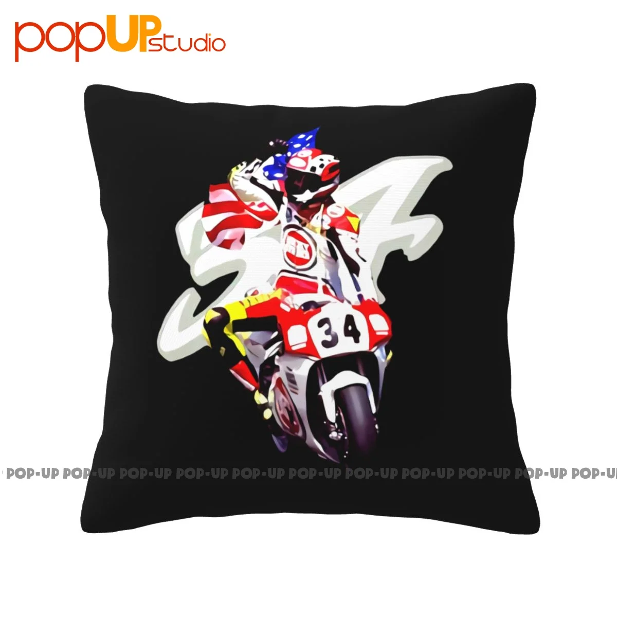 Print Kevin Schwantz The Wheelie King Of The Mountain Signature Pillowcase Throw Pillow Cover Customized