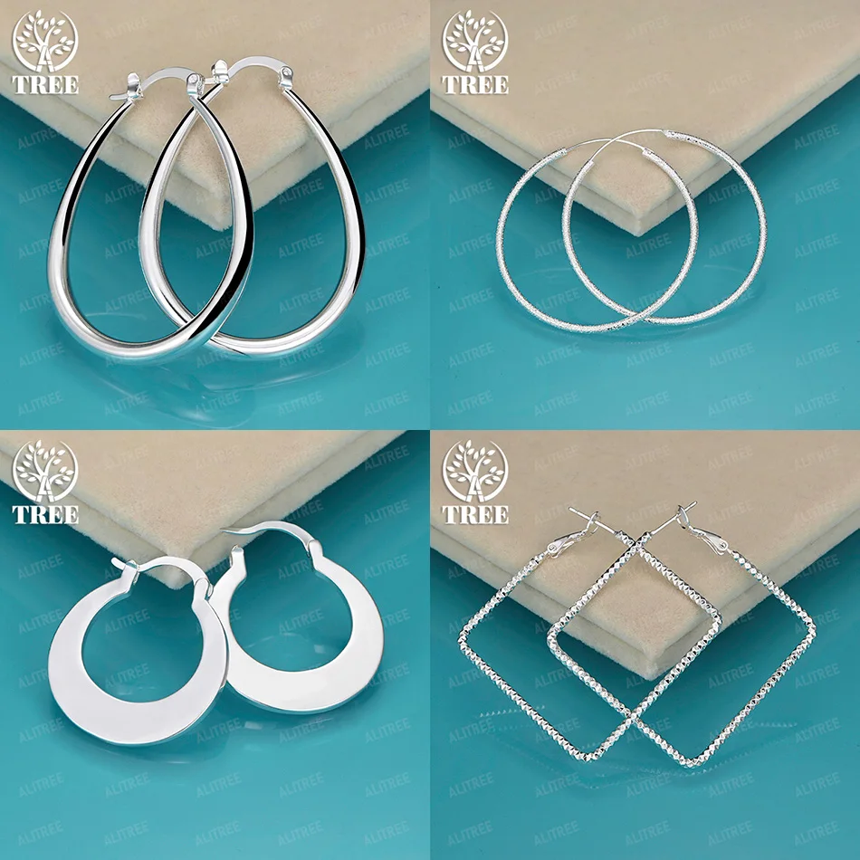 

Trendy 925 Sterling Silver 50mm Square Hoop Earrings Women Fashion Charm Jewelry Accessories Birthday Party Anniversary Gift