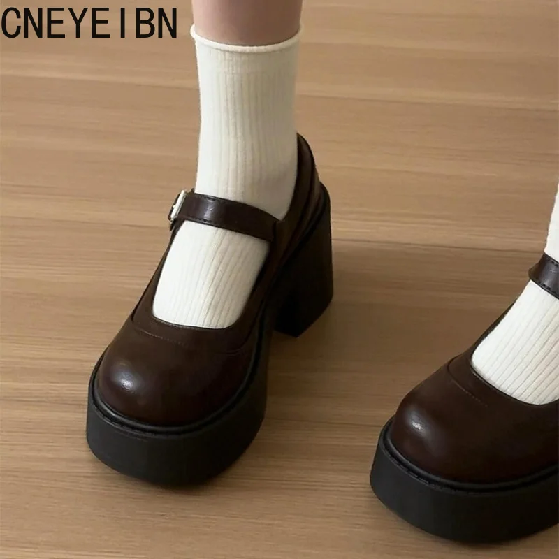Spring Autumn Platform Thick Bottom Women Mary Jane Shoes Black y2k Heel Round Toe Shoes Elegant Party Leather Dress Shoes view 2