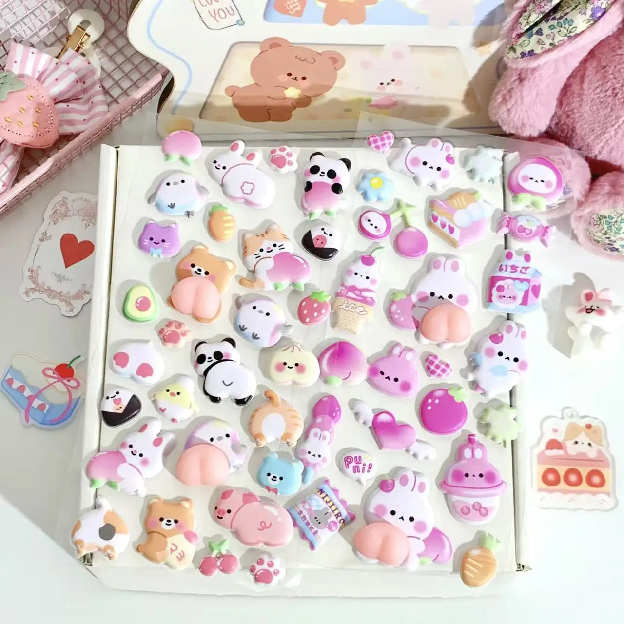 Soft and Cute Butt Animal Stress Relief Pinch Music Stickers Cute Little Rabbit 3D Bubble Stickers