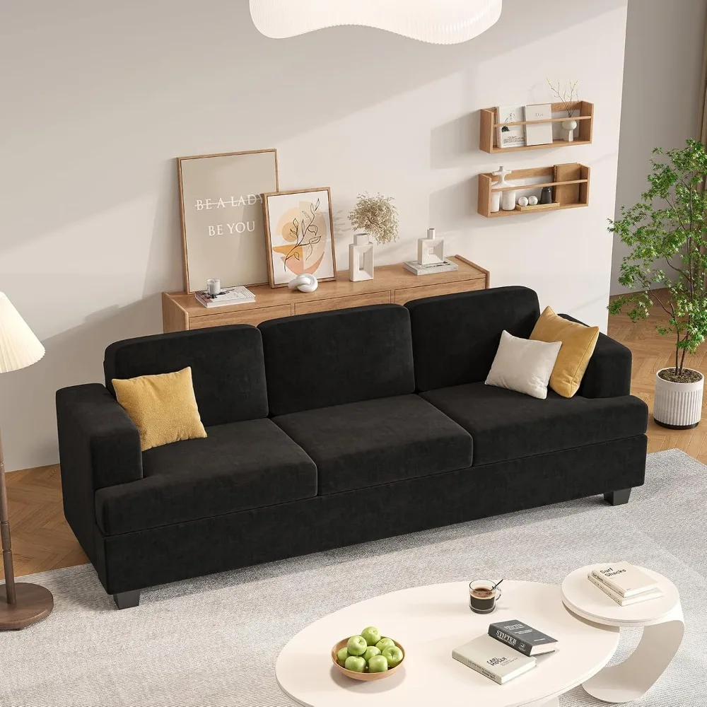 أطقم أريكة Loveseat و3 مقاعد، طقم أريكة مريح باللون الرمادي الداكن لأثاث غرفة المعيشة، أريكة صالة حديثة على شكل سحابة
