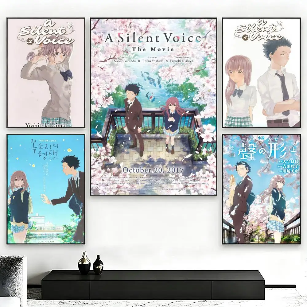 Anime A Silent VoiceS Poster Poster Nordic HD Self-Adhesive Wall Sticker Home Café Bedroom Living Room Art Decor Gift
