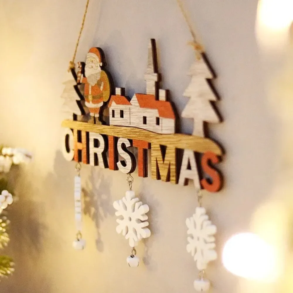 Christmas Door Hanging Oranment Wooden Christmas Santa Claus Snowflake Pendant for Home Wall Christmas Decoration 2024 Navidad