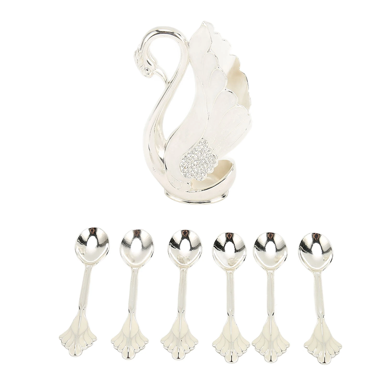 Coffee Spoons Set Silvery Modern Style Alloy Material Polished Effect Burrs Free Teaspoons Fork Set for Party Bar