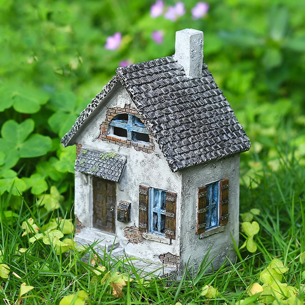 

Resin Small House Garden Decor Miniature House Ornament Bright Color Long-Lasting Yard Decoration Outdoor Bonsai Craft