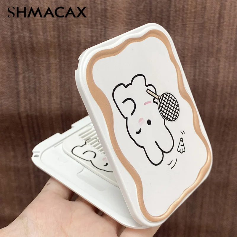 Miroir de maquillage pliable avec peigne pour femmes et filles, miroir de dessin animé lapin mignon, portable et créatif