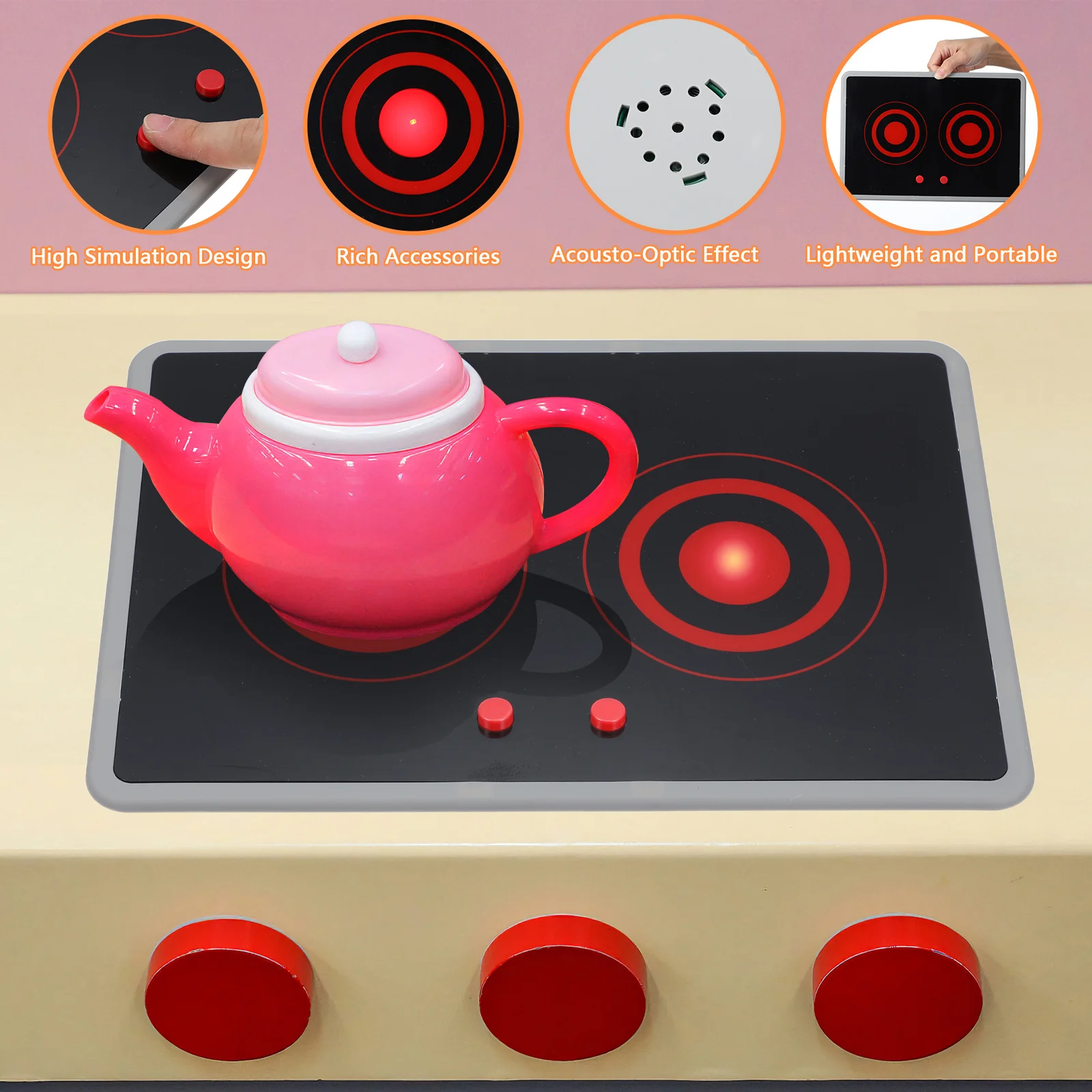 Realistisch inductiekookje voor kinderen met geluid Lichteffecten Fantasiespel Keukenapparatuur Simulatie Kookspel Draagbaar