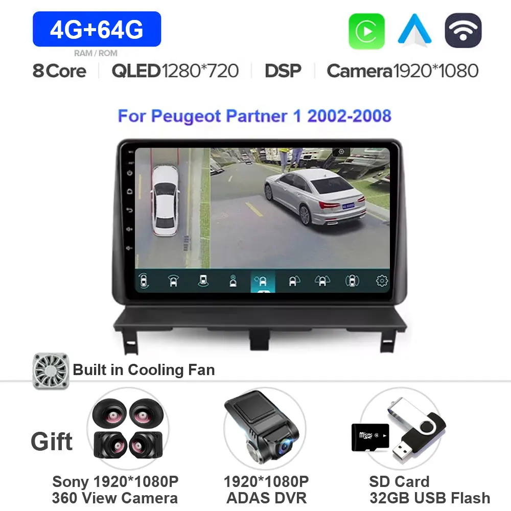 Android 15 Voor Peugeot Partner 1 2002 - 2011 Autoradio Multimedia Stereo Video Player met Carplay 4G BT - afbeelding 1
