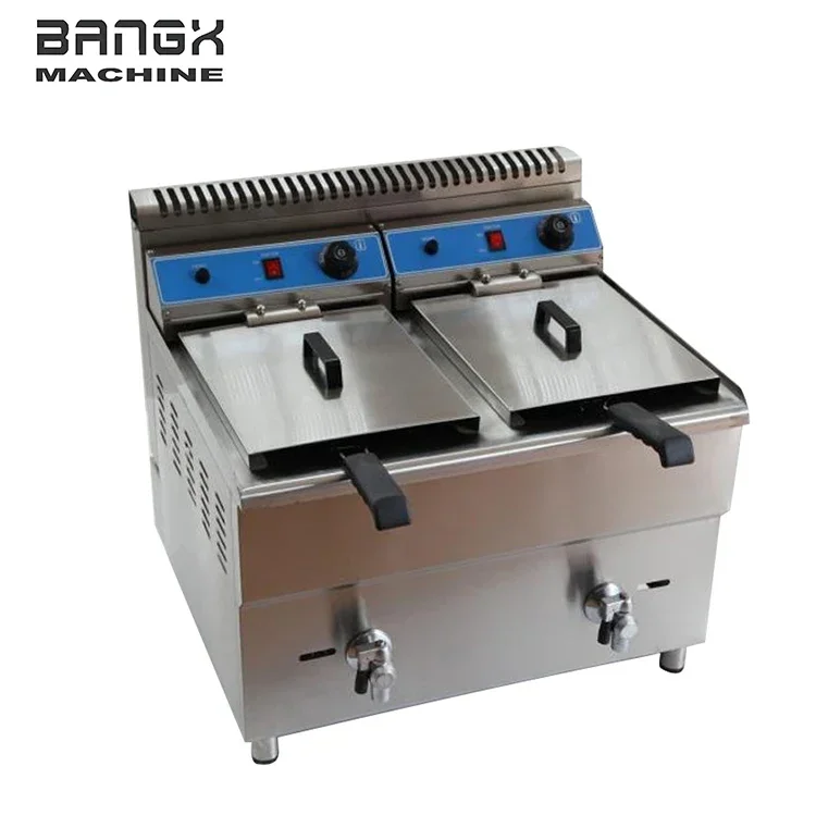 High Efficiency Cooking Equipment Deep Fryer Single Double Tank Deep Fryer Gas Temperature Control Valve Gas Deep Fryer