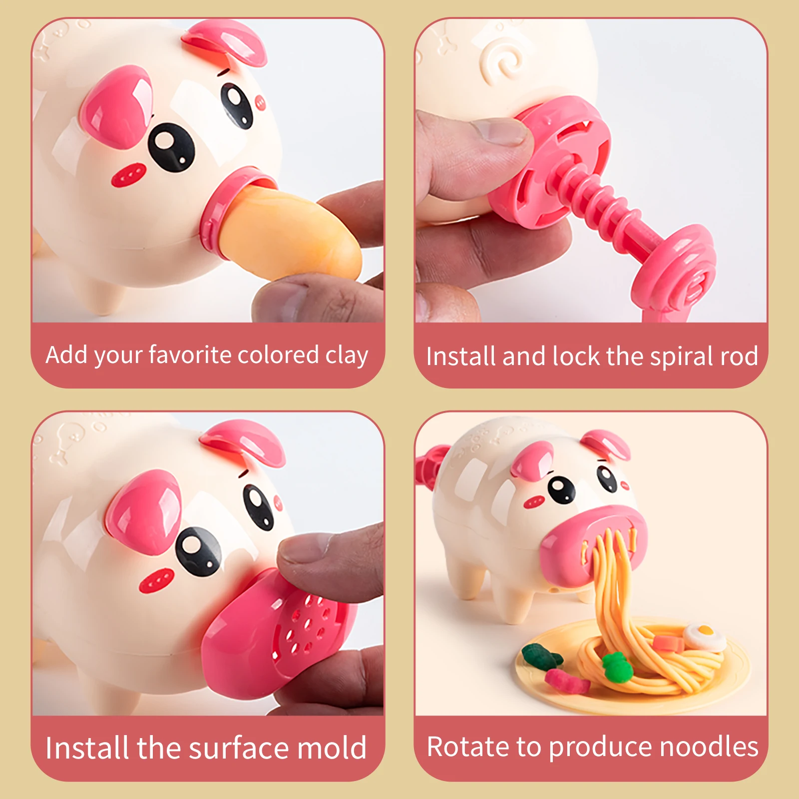 Cartoon Cute Pig Noodle Machine Clay Set Game Noodle Machine Multiple Molds Knife Fork Clay Set Toys " view 3