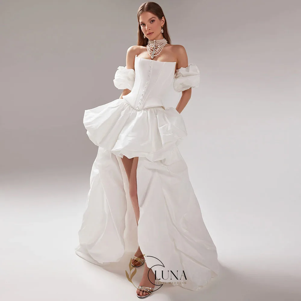 Luna Maßgeschneiderte Boho Luxus Hochzeits- und Ballkleider 2026 Elfenbein Korsett Braut-Abendkleid Trägerloses Hochzeitskleid mit Hohem Schlitz