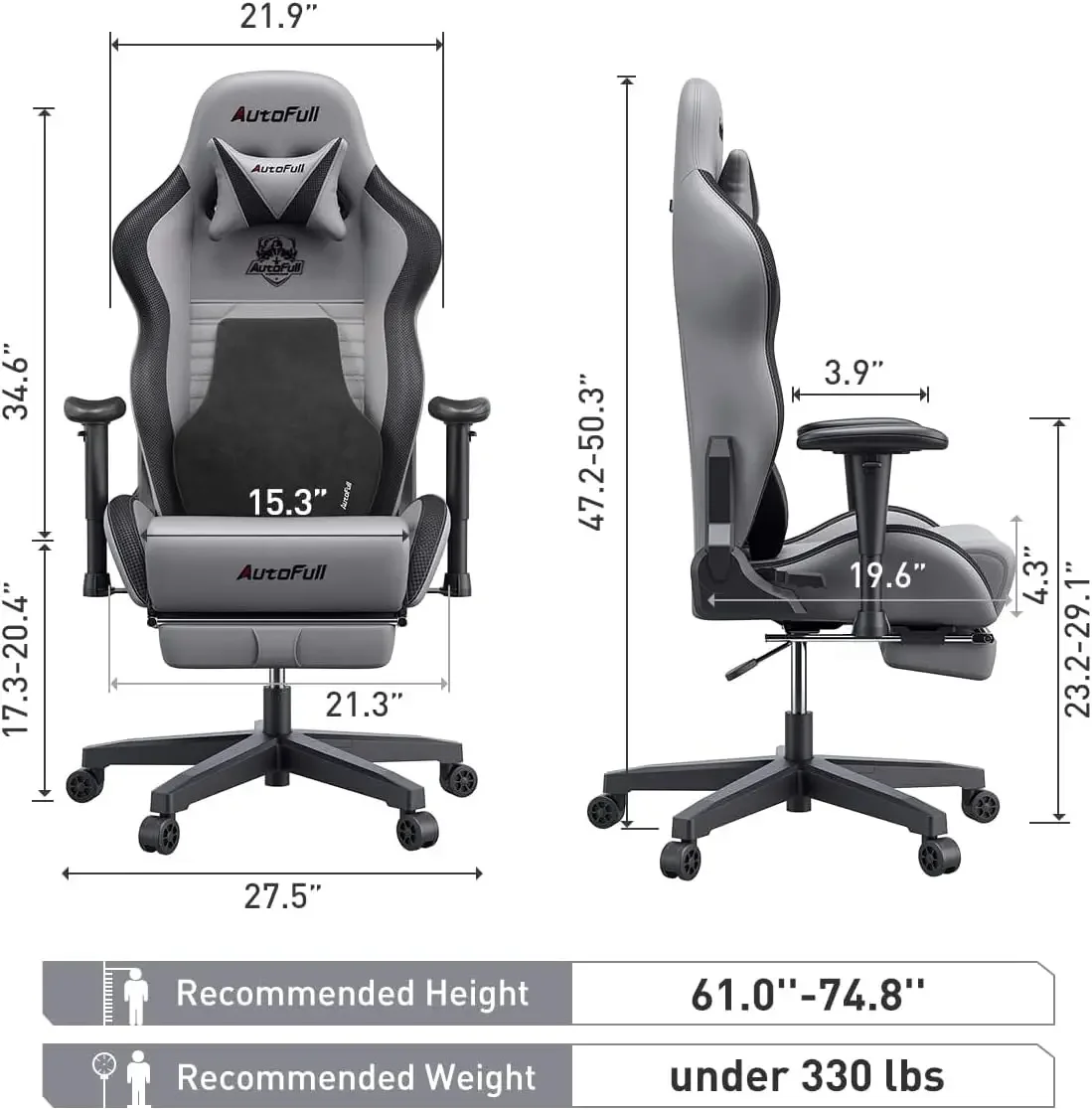 AutoFull C3 Gaming Chair Office Chair PC Chair with Ergonomics Lumbar Support, Racing Style PU Leather High Back Adjustable Swiv