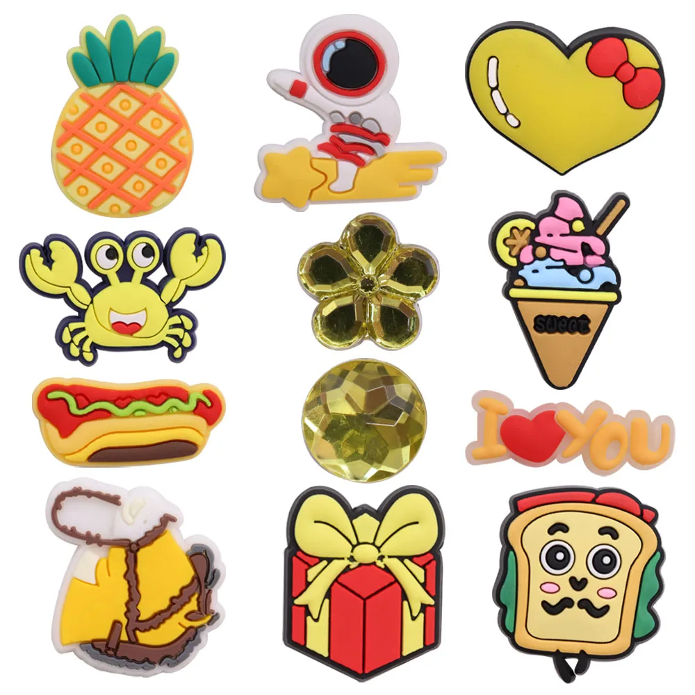 

50Pcs PVC Pineapple Ice Cream Astronaut Shoes Accessories Yellow Garden Slipper Decorations Fit Bracelet Charms