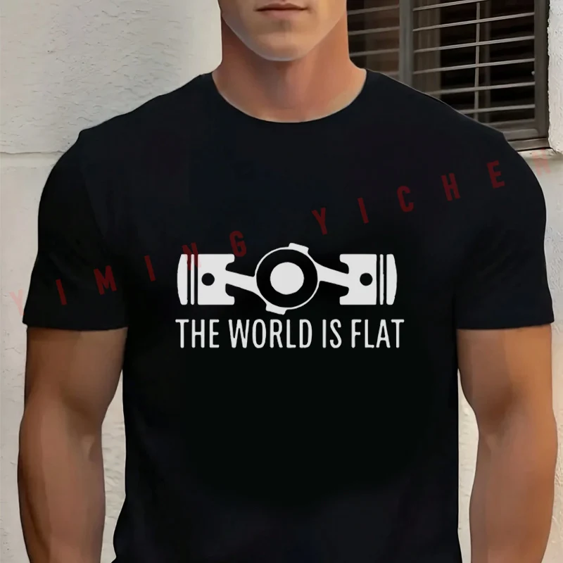 

The World Is Flat Engine Graphic Motorcycle T-shirt Cotton Casual Summer Short Sleeve Men Tshirt Loose T Shirt Male Tees Top