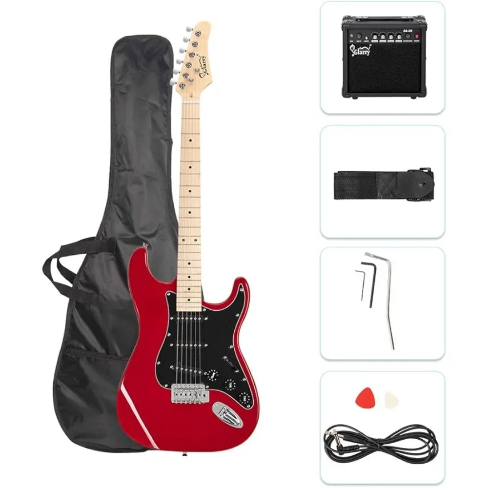 

39" Full Size Electric Guitar for Music Lover Beginner with 20W Amp and Accessories Pack Guitar Bag (Red) Freight free