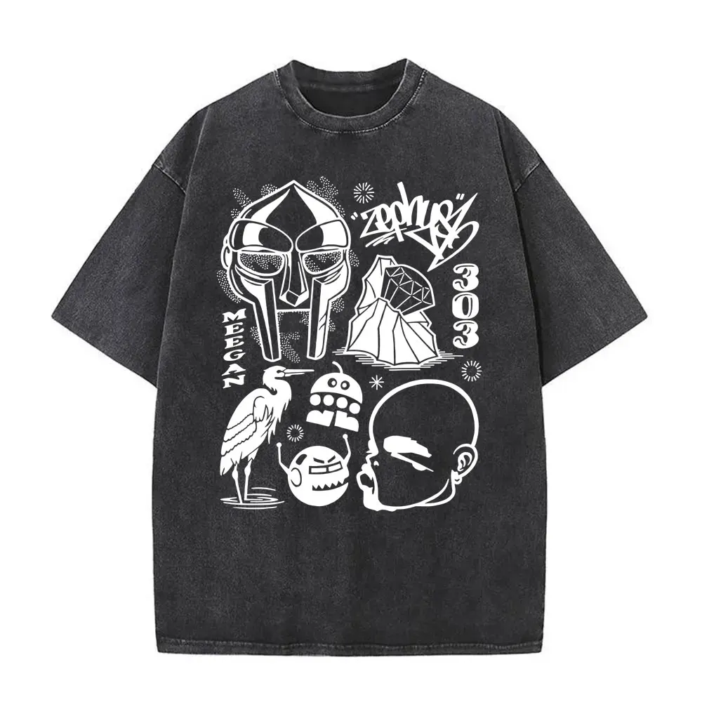 Rapper Mf Doom Madlib Madvillain Metal Mask All Caps When You The Illest Villain Tshirt Men Women Hip Hop Vintage Washed Old Tee