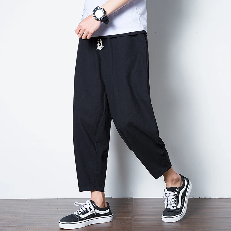 100% coton Cool été décontracté pantalon homme à la mode japonais pantalon court lâche jambe large pantalon femmes