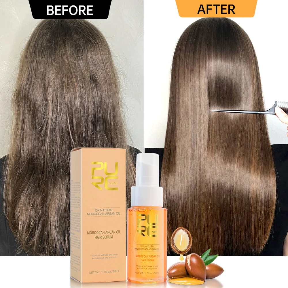 

PURC Argan Oil Hair Serum Smoothing Essence Soft Repair Damaged Frizz Anti-Dandruff Scalp Treatment Hair Care Beauty Health 50ml