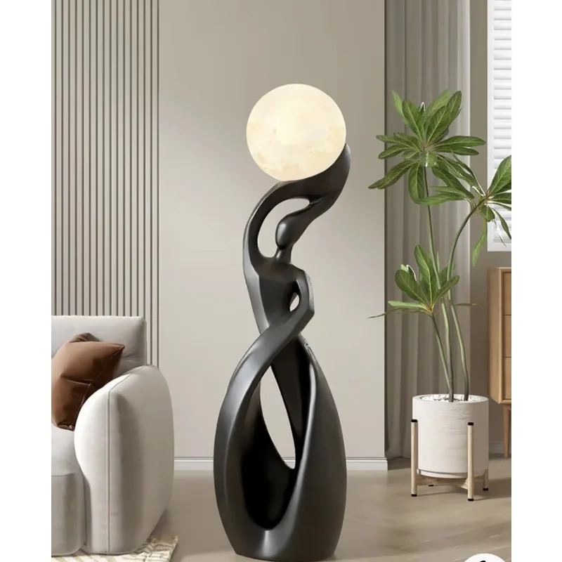 Corner resin sculpture floor lamp in the living room - modern minimalist artistic decoration