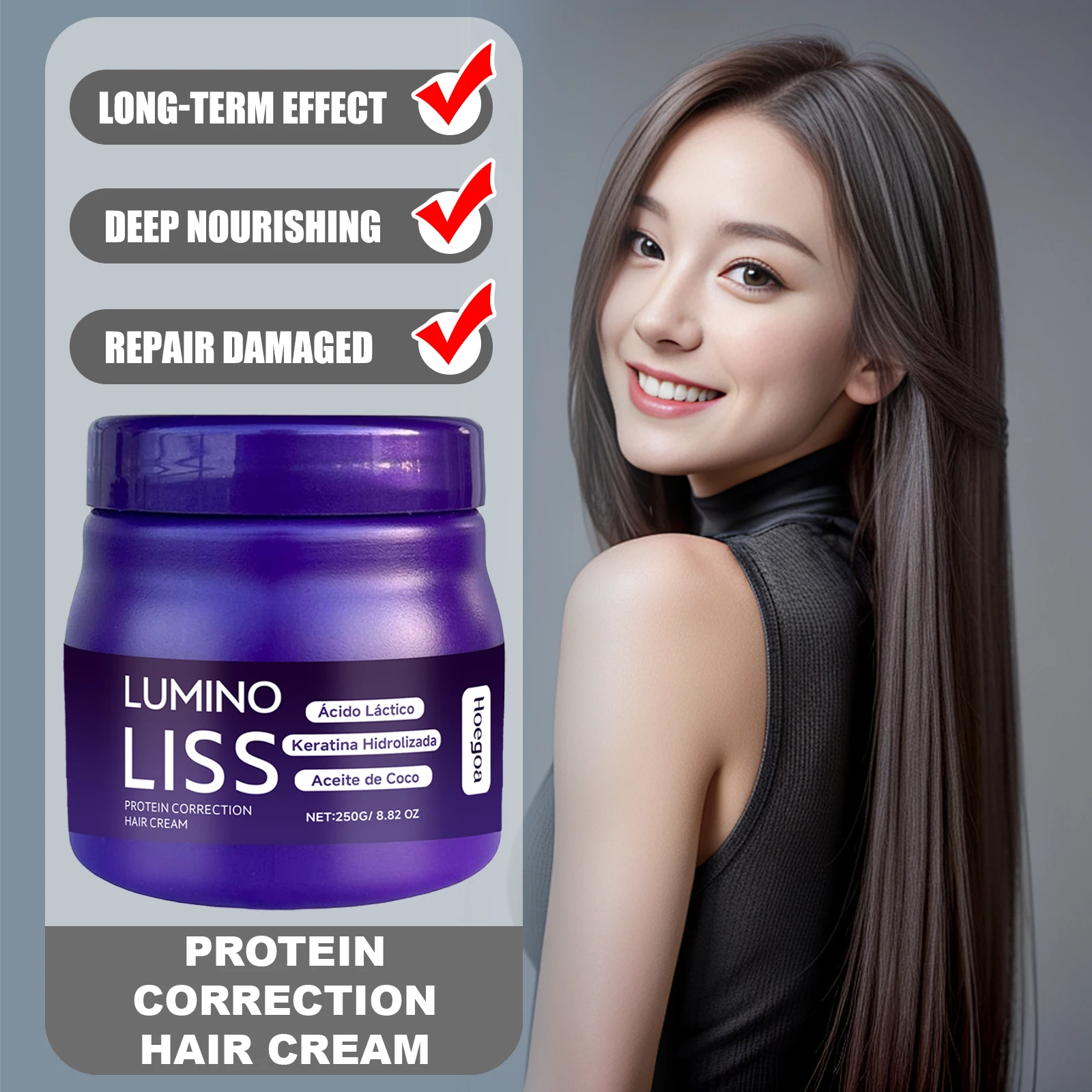 

HOEGOA Protein Correction Hair Cream Provide Durable Straightening Hair Effect Deep Nourishment Repair Damaged Increase Shine