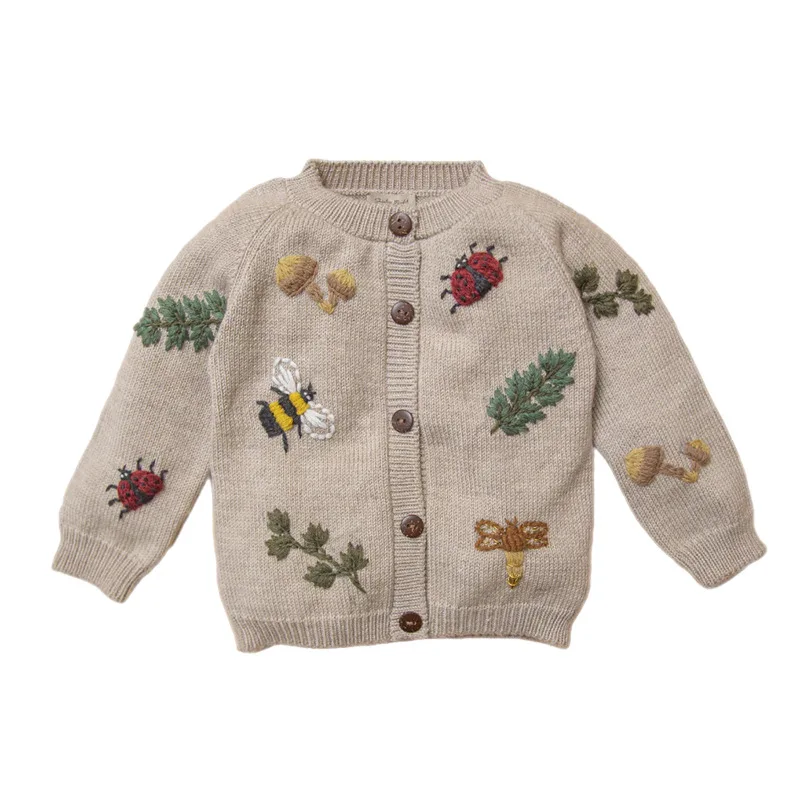 캔디 베이비 키즈 스웨터 2025 가을/겨울 신상 남아 여아 핸드 자수 울 혼방 긴팔 스웨터 가디건 아우터