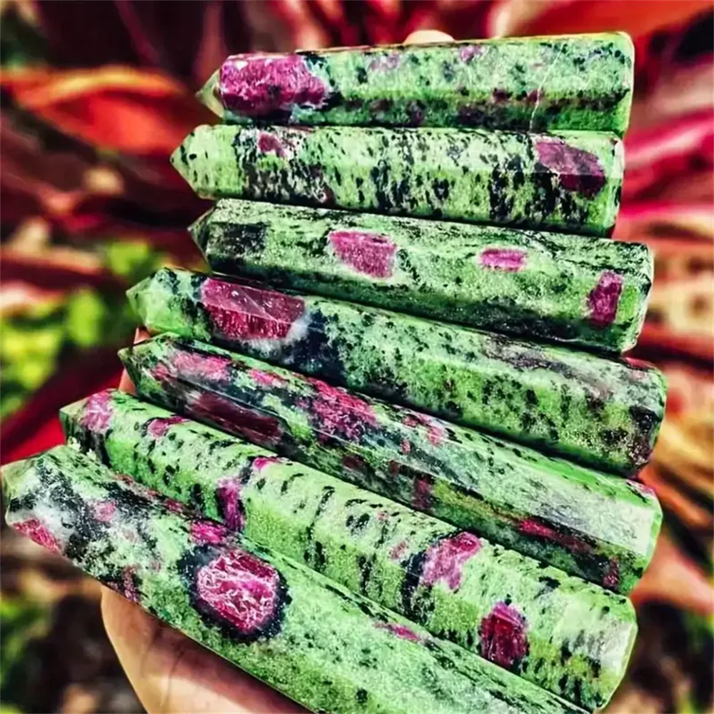 1pc High-Quality Red Sis Stone Tower Tip, UV Reactive with Pink, Green & Black Marble Patterned Rock,
