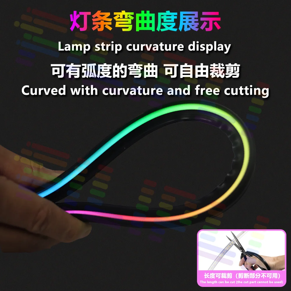 59in/150cm LED 자동차 주변 조명 앞 유리 대시 보드 64RGB 심포니 인테리어 아크릴 자동 분위기 램프 App/USB 제어