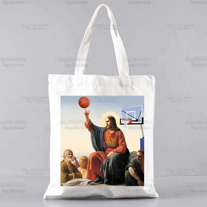 Jesus eu vi que shopper impresso kawaii saco harajuku bolsa de compras feminina lona shopper bolsa tote bolsa de ombro senhora