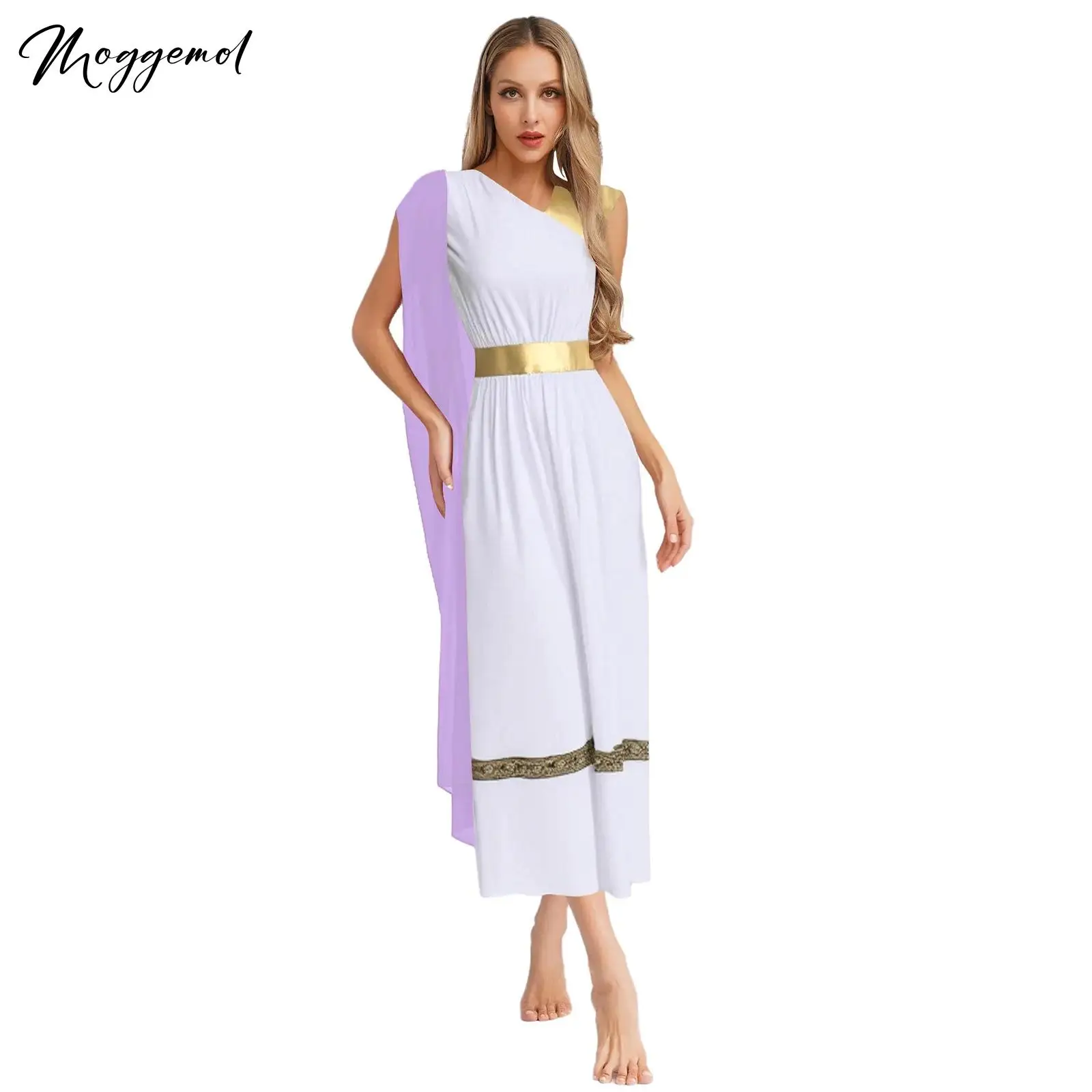 

Женский костюм древнегреческой принцессы без рукавов, платье-туника с высокой талией, золотой костюм румской императрицы Тоги для косплея на Хэллоуин