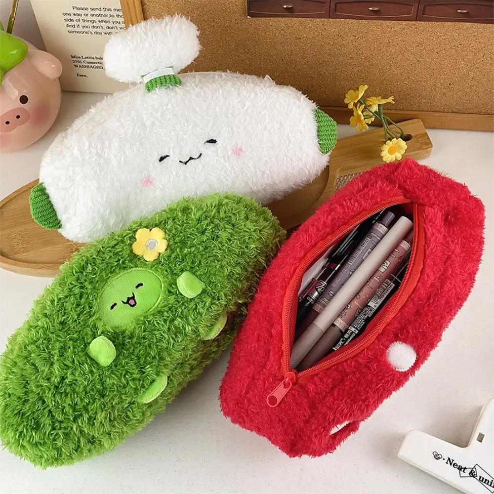 Korean Style Broccoli Garlic Pen Bag Large Capacity Desktop Storage Vegetable Stationery Bag Ins Style Aesthetic