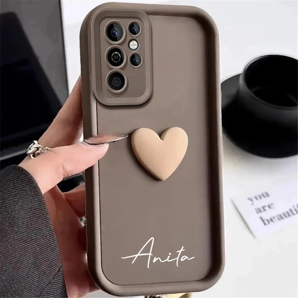 כיסוי מותאם אישית עם שם 3D לב אהבה עבור Samsung Galaxy S25 S24 S23 S22 S21 S20 Ultra Plus כיסוי יוקרתי S23 S21 FE