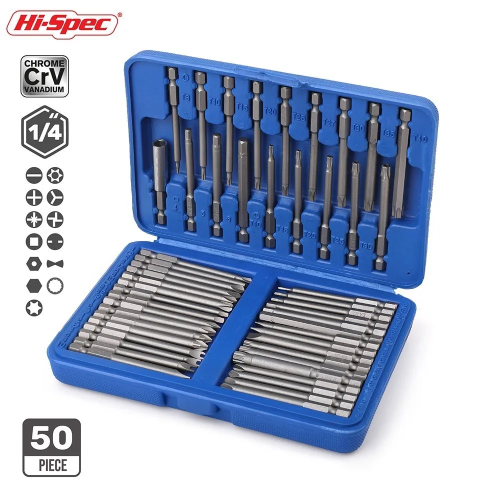 50pcs 75mm Screwdriver, 1/4 Screwdriver Bits Long Set Allen, Hex Pz2 Ph2 Torx Bit, CR-V Screwdriver Bit