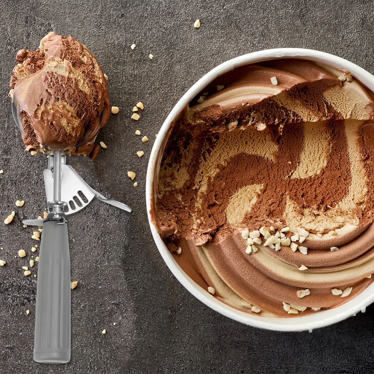 

1Pcs Ice Cream Scoop Stainless Steel Long Handle Ice Ball Maker Dessert Spoon Fruit Baller Home Tableware Practical