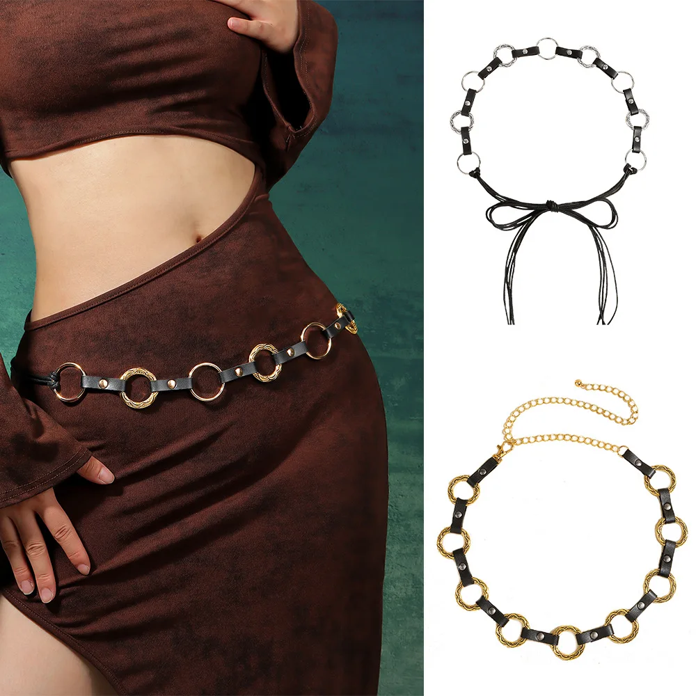 

Модный геометрический металлический пояс-цепочка с узлом, декоративный пояс для юбки, в стиле панк, винтажный, универсальный, с пряжкой из сплава, ширина 2 см