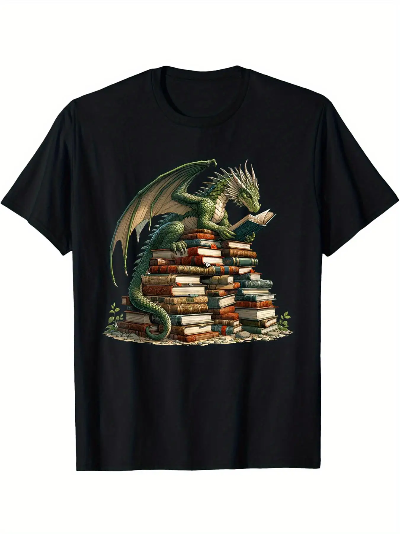 

[Комфорт на каждый день] Мужская футболка с драконом книжного червя больших размеров
