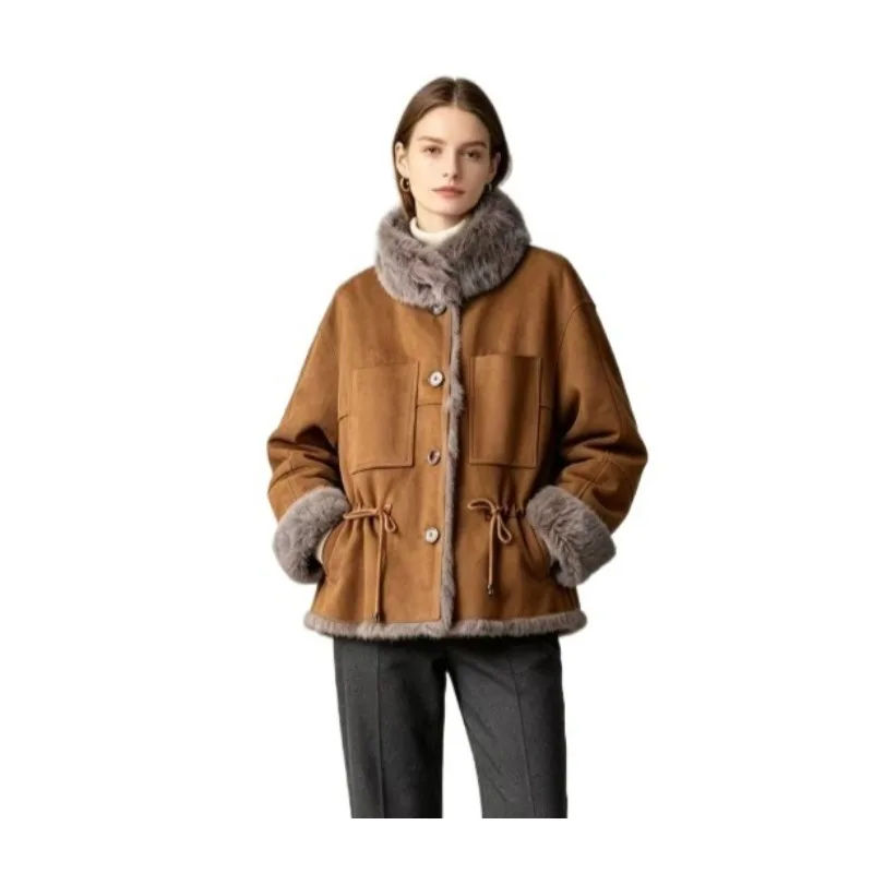 Haining Whole Leather Rabbit Fur Integrated Women Fur Jacket 2026 New Thickened Warm Temperament Versatile Coat