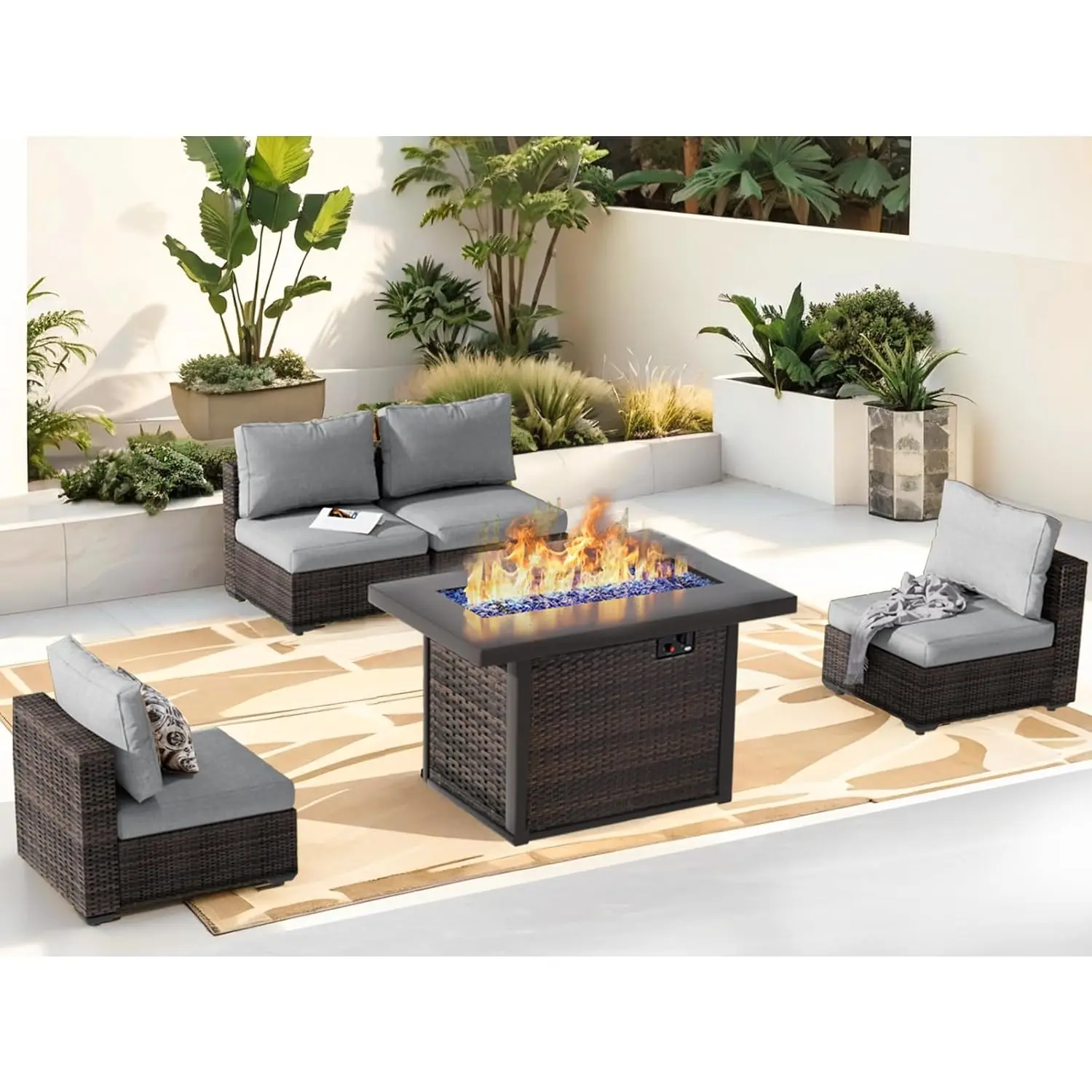 

Уличная секционная мебель, комплект садовой мебели из 5 предметов с плетеным столом-очагом на пропане 42 дюйма – все, на заказ