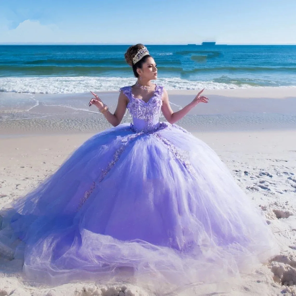 Princess Purple Quinceanera 3D Flower Dresses Off the Shoulder Sweet 15 Party Ball Gown Crystal Customized
